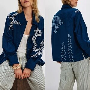 Free People We The Free Tidal Stitch Button Down Shirt in Blue